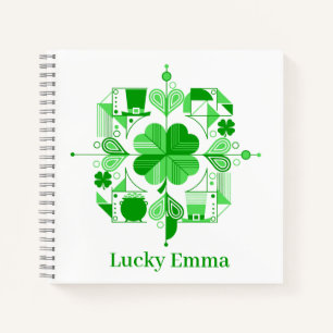 Cuaderno Diseño de trébol personalizado con nombre afortuna
