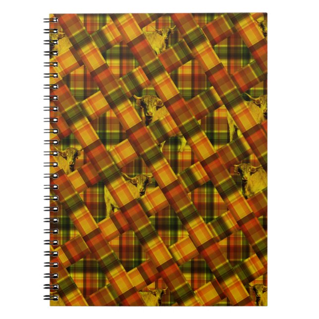 Cuaderno Diseño de vaca de las Highlands de tartán, (Frente)