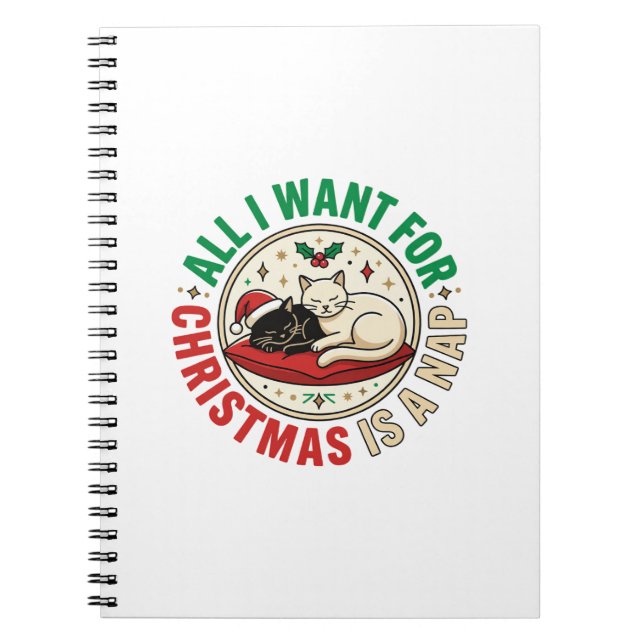 Cuaderno Diseño de vacaciones de siesta de gato de Navidad (Frente)