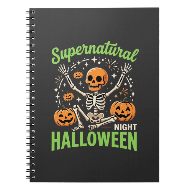 Cuaderno Diseño de vector de Halloween de esqueleto sobrena (Frente)