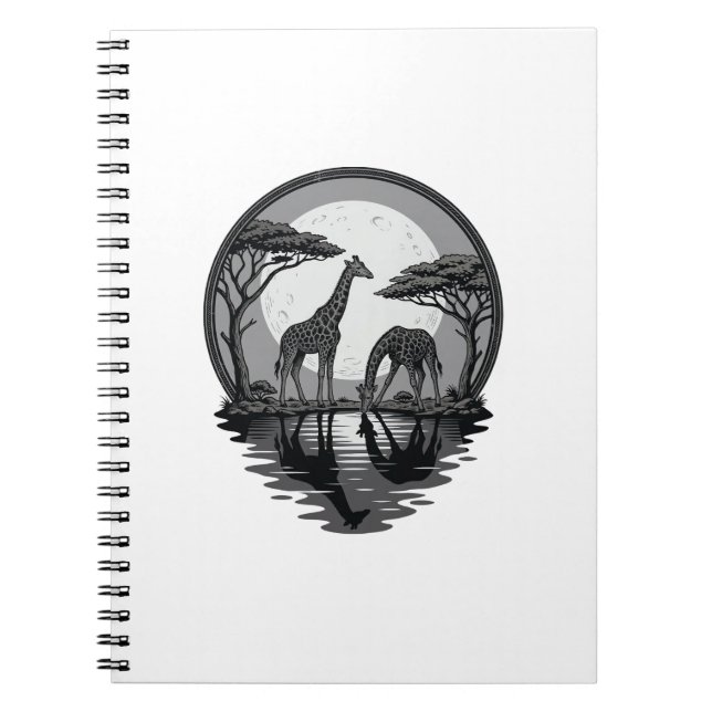 Cuaderno Diseño de vector de silueta de jirafa luna safari  (Frente)