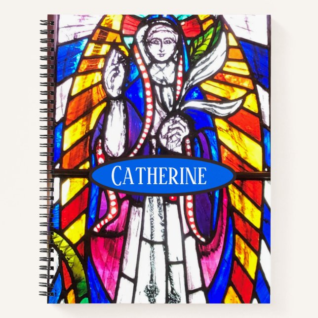 Cuaderno Diseño de vidrio manchado con figura religiosa. (Anverso)