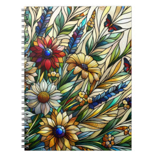 Cuaderno Diseño de vidrio templado flores silvestres y mari