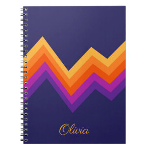 Cuaderno Diseño de zigzag retro morado, naranja y amarillo