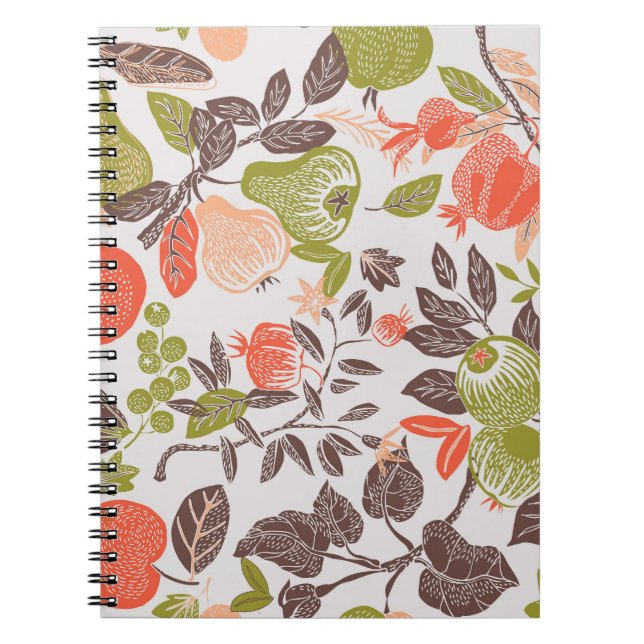 Cuaderno Diseño decorativo de tejas de frutas otoñales. (Frente)