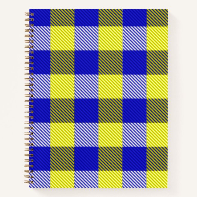 Cuaderno Diseño del cheque de Gingham amarillo azul (Anverso)