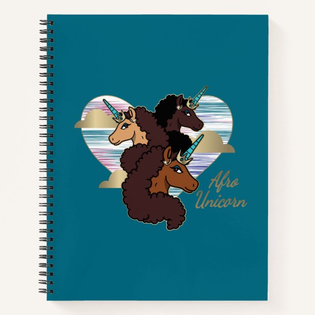Cuaderno Diseño del corazón del trío Afro Unicornio (Anverso)