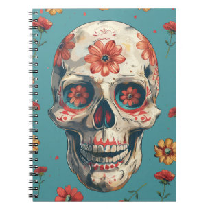 Cuaderno Diseño del Día de los Muertos con cráneo y flores