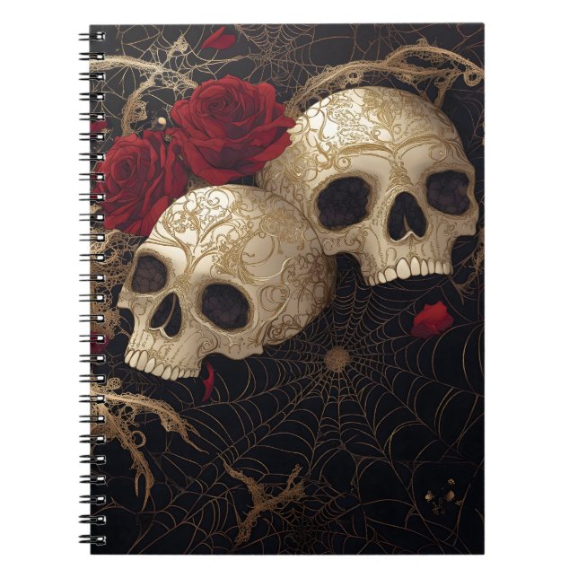 Cuaderno Diseño del estilo de las cráneo y las rosas rojas (Frente)