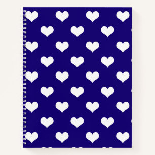 Cuaderno Diseño del patrón azul de corazón de amor blanco