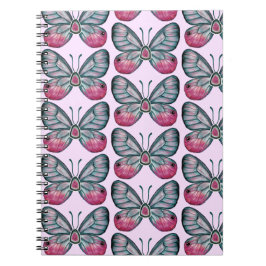 Cuaderno Diseño del patrón de mariposa de vidrio rosado de 