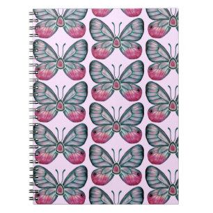 Cuaderno Diseño del patrón de mariposa de vidrio rosado de