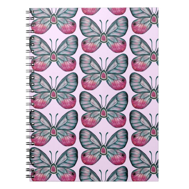 Cuaderno Diseño del patrón de mariposa de vidrio rosado de  (Frente)