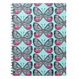 Cuaderno Diseño del patrón de mariposa de vidrio Verde azul