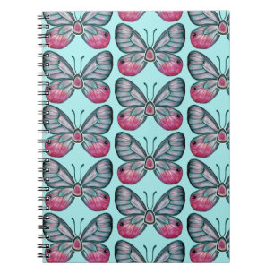 Cuaderno Diseño del patrón de mariposa de vidrio Verde azul