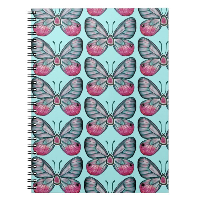 Cuaderno Diseño del patrón de mariposa de vidrio Verde azul (Frente)