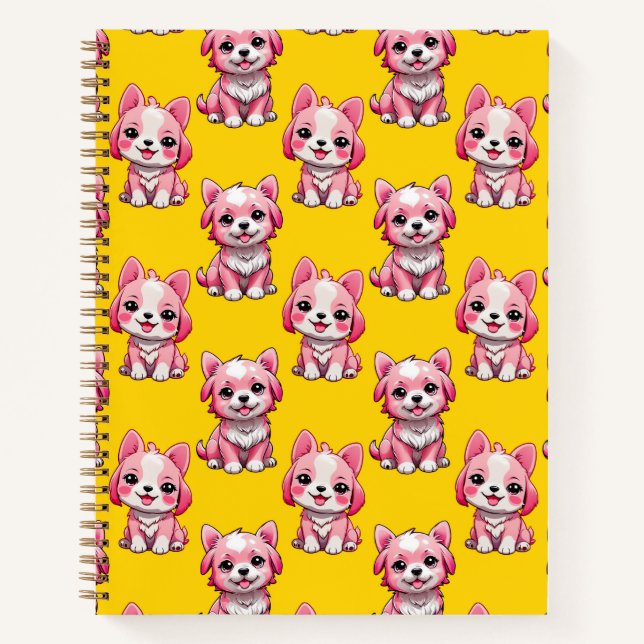 Cuaderno Diseño del patrón de perro de cachorro rosa - amar (Anverso)