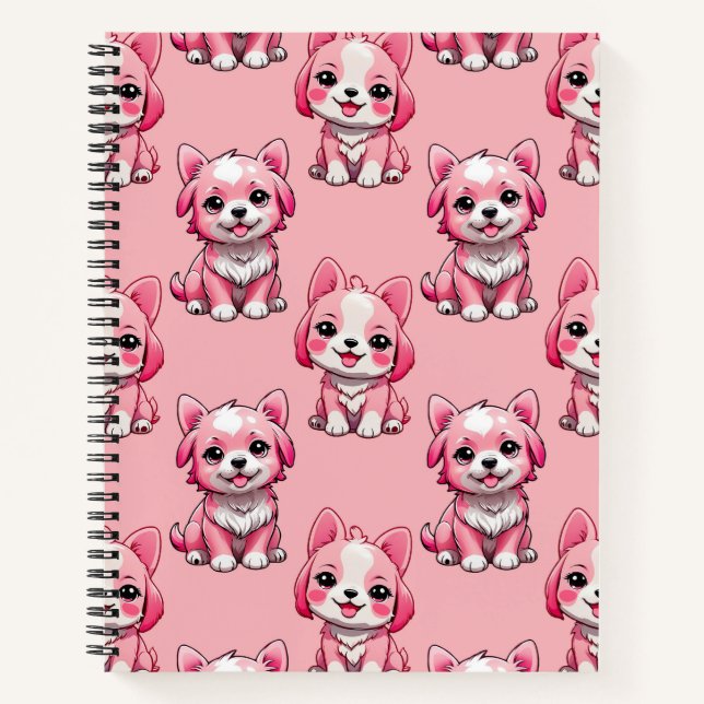 Cuaderno Diseño del patrón de perro de cachorro rosa - rosa (Anverso)