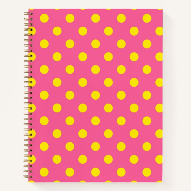 Cuaderno Diseño del patrón de puntos de polka amarillo sobr (Anverso)