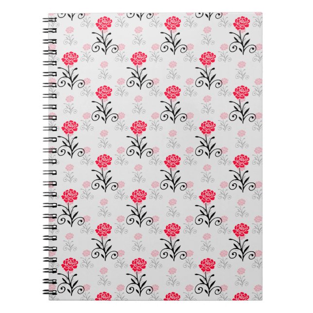 Cuaderno Diseño del patrón de trazos de flores rojas (Frente)