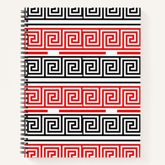 Cuaderno Diseño del patrón rojo blanco negro griego de clav (Anverso)