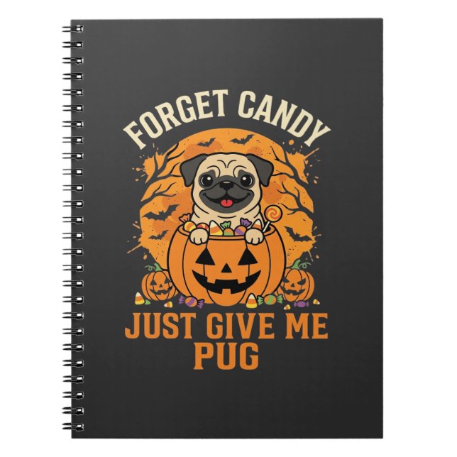 Cuaderno Diseño divertido de dulces de pug de Halloween_1 (Frente)