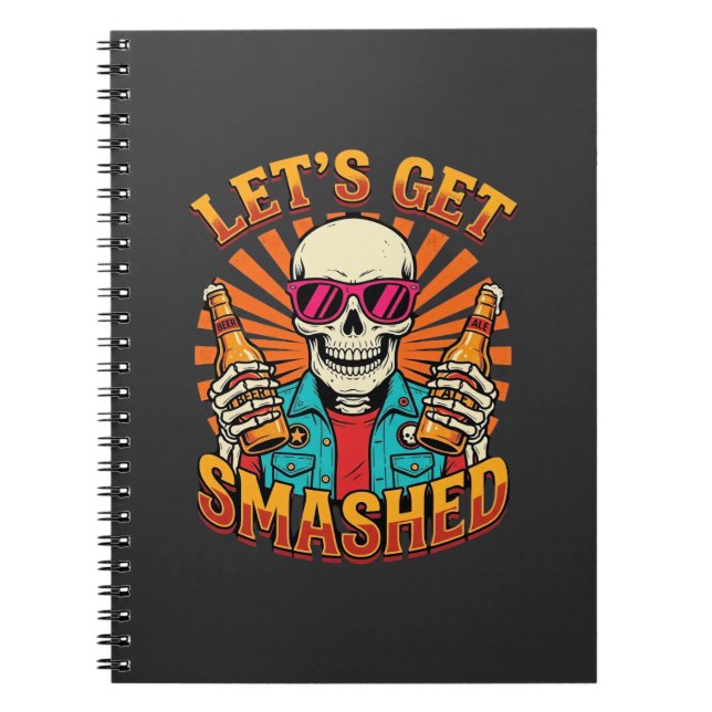 Cuaderno Diseño divertido de esqueleto de cerveza aplastada (Frente)