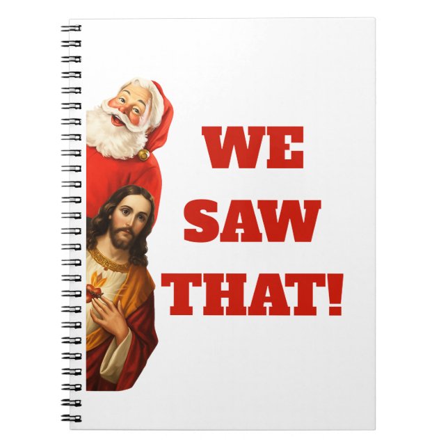 Cuaderno Diseño divertido de Santa y Jesús 'Lo vimos' (Frente)