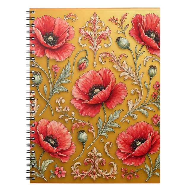 Cuaderno Diseño dorado de amapola fleur (Frente)