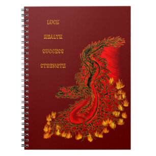 Cuaderno Diseño dragón chino rojo y dorado