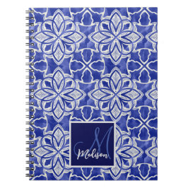 Cuaderno Diseño elegante azul grisáceo inicial monogramado