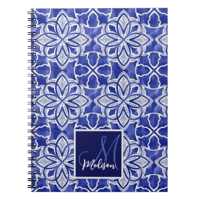 Cuaderno Diseño elegante azul grisáceo inicial monogramado (Frente)