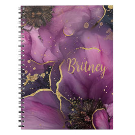 Cuaderno diseño elegante de flores de color rosa y dorado