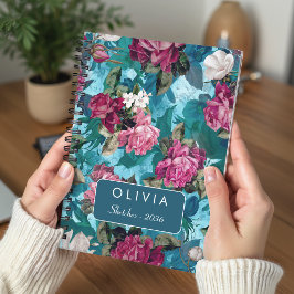 Cuaderno Diseño elegante de patrón floral rosa azul