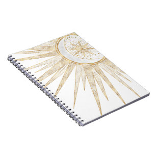 Cuaderno Diseño elegante Doodles dorados Sun Moon Mandala