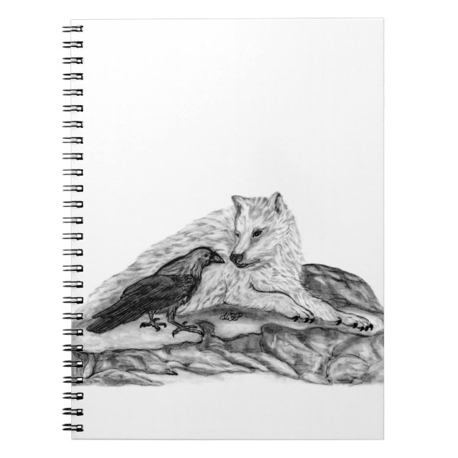 Cuaderno Diseño en blanco y negro de Wolf y Raven (Frente)