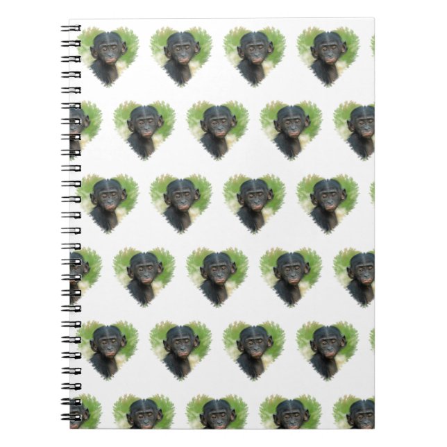 Cuaderno Diseño en Forma De Corazón Con Ape Bebé Bonobo (Frente)