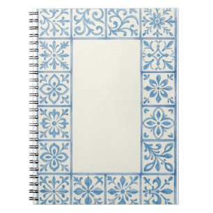 Cuaderno diseño estacionario azul de azulejo portugués