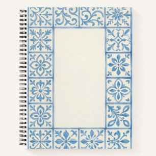 Cuaderno diseño estacionario azul de azulejo portugués
