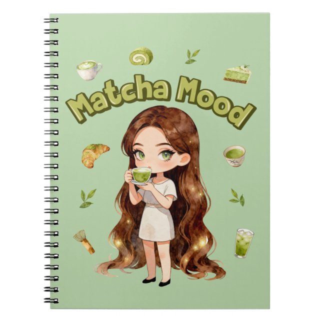 Cuaderno Diseño Estético de Matcha Mood Vibraciones de Té V (Frente)