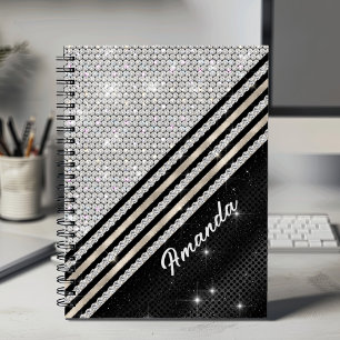 Cuaderno Diseño falso Crystal Silver y negro Personalizado