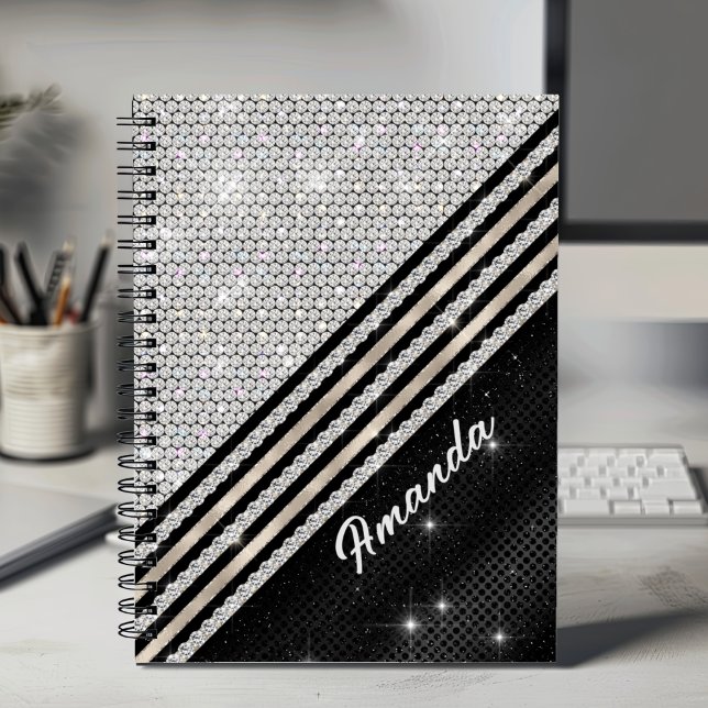 Cuaderno Diseño falso Crystal Silver y negro Personalizado (Subido por el creador)