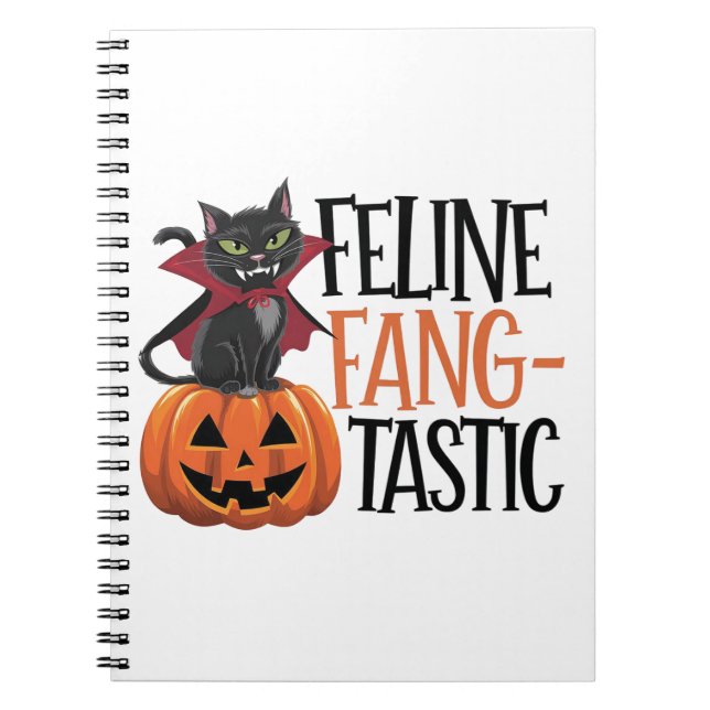 Cuaderno Diseño felino de un gato de vampiros de Halloween (Frente)