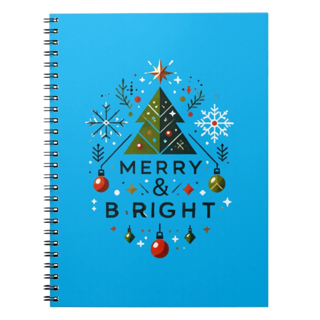 Cuaderno Diseño festivo de árbol de navidad brillante y mor (Frente)