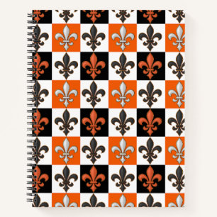 Cuaderno Diseño Fleur-de-lis con cuadros blancos negros nar