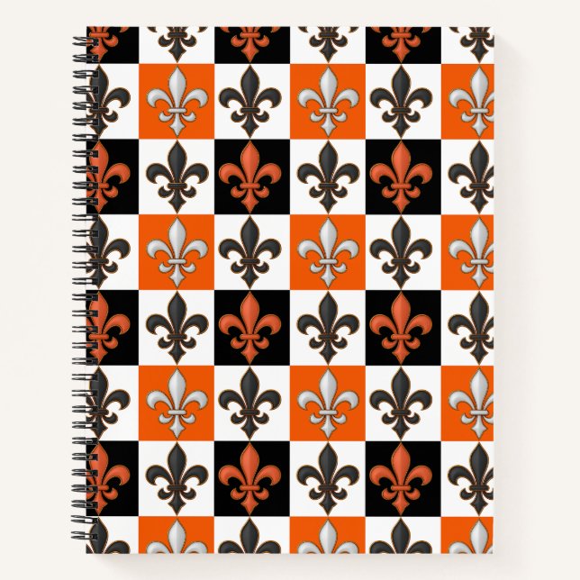 Cuaderno Diseño Fleur-de-lis con cuadros blancos negros nar (Anverso)
