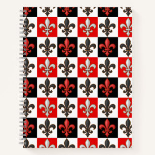 Cuaderno Diseño Fleur-de-lis con cuadros blancos rojos
