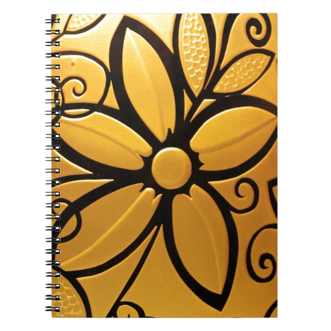 Cuaderno Diseño floral amarillo dorado radiante (Frente)