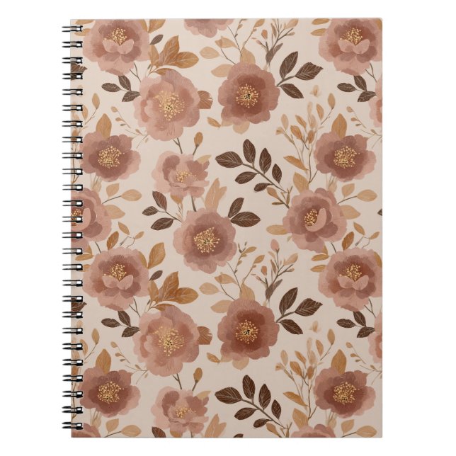 Cuaderno Diseño Floral Beige Flor Boho Polvo Rosa (Frente)