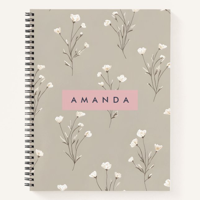 Cuaderno Diseño floral beige mínimo personalizado (Anverso)